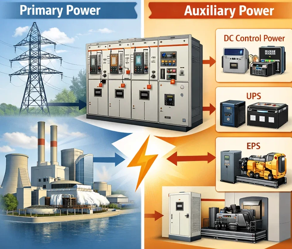 Primary Power vs Auxiliary Power in Switchgear: DC Control Power, UPS, and EPS Explained