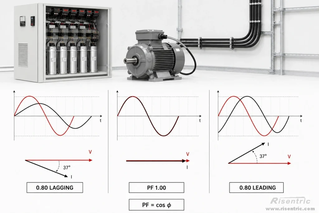 Power Factor, Phase Angle, and Leading or Lagging Direction